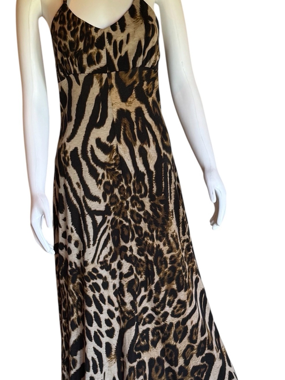 Animal-Print Maxi Slip Dress in Brown and Black
